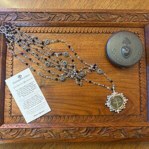 Virgins Saints & Angels Magdalena Necklace San Benito Medallion Silver Beaded